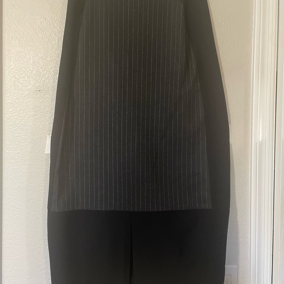 Charcoal gray pinstripe pencil skirt maxi with black side panels and border. - Picture 9 of 14